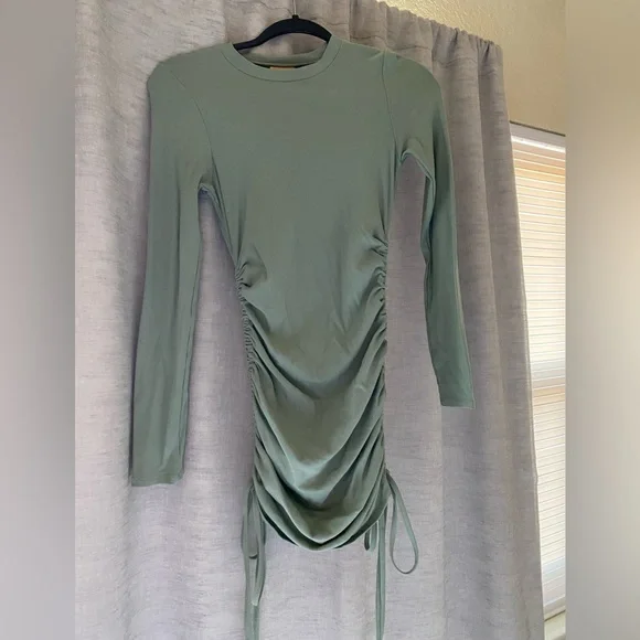sage green long sleeve mini dress Women's Green Dress Long Sleeve Mini Collar